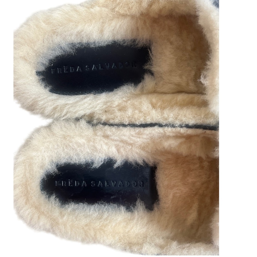 FREDA SALVADOR Temi Shearling Lined Mules Black Leather Penny Loafer Slides 9.5 - Picture 2 of 9